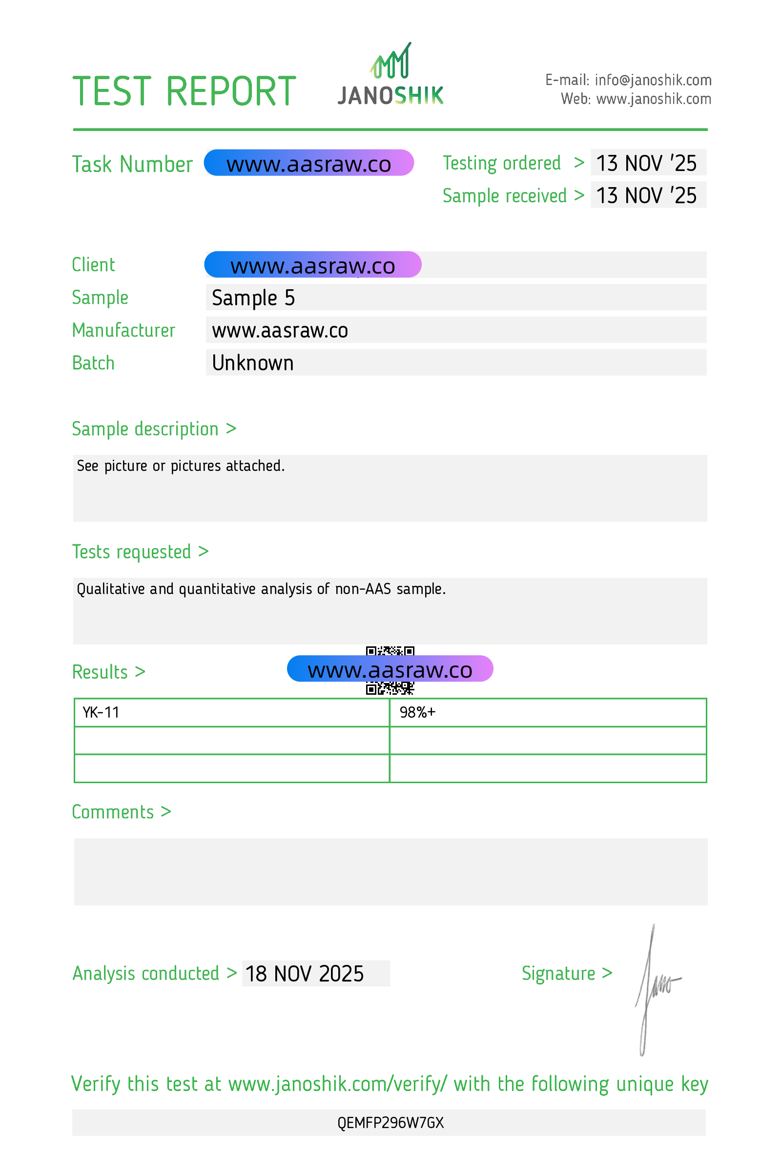 AASraw YK-11 Powder Janoshik HPLC 20251113.png